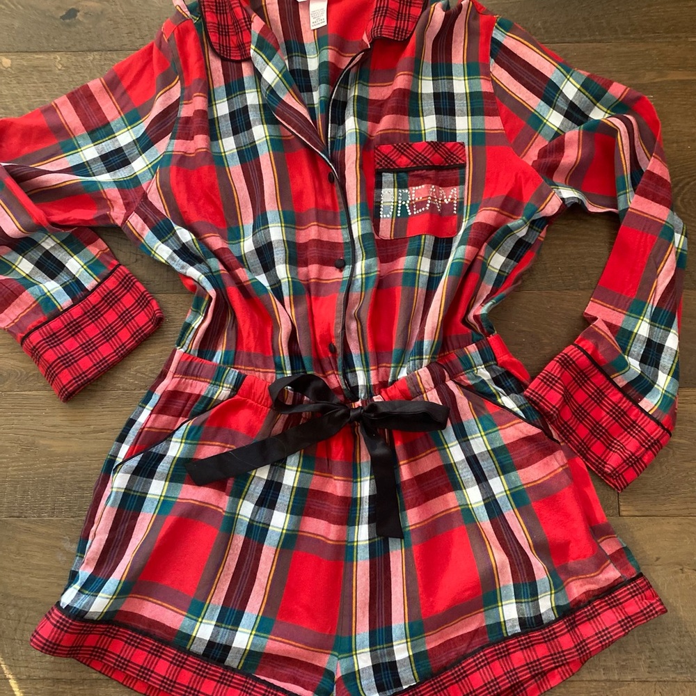 Victoria's Secret Women's Plaid Romper - Red, Black, Green - Picture 1 of 5
